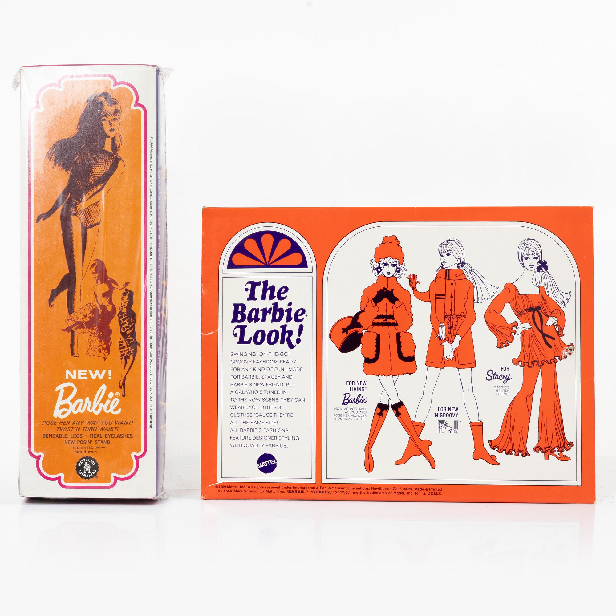 Barbie doll, "Barbie Twist n Turn", 1966, in unopened packaging, with clothes, Mattel, 1960s.