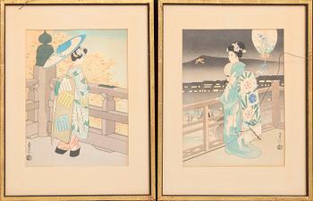 Sadanobu Hasegawa III (1881-1963). Träsnitt, fyra stycken, Japan, 1900-tal.