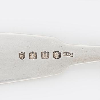 Six silver spoons, Ireland and England, including James Le Bas, Dublin 1828.