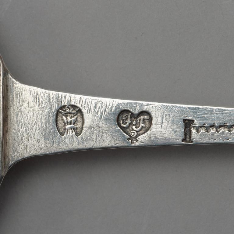 A Swedish 18th century parcel-gilt spoon, marks of Johan Falckman, Halmstad 1725.