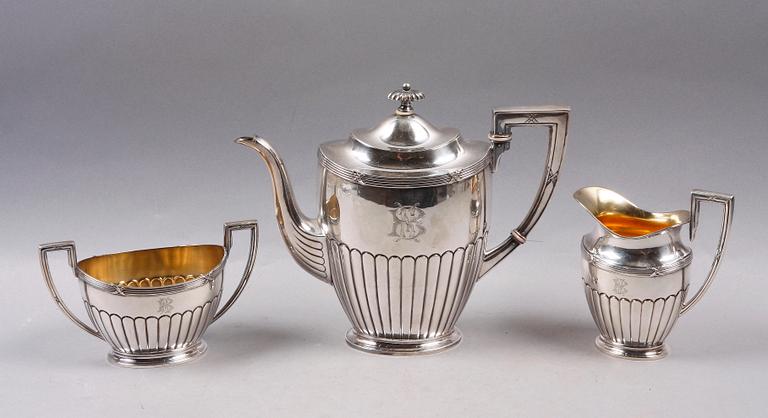 KAFFESERVIS, 3 delar, sterlingsilver, Tyskland. 1900-tal.