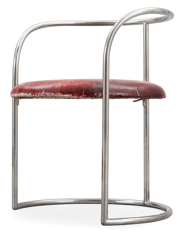 An Eskil Sundahl chromed steel and red leather armchair, Sweden 1930's.