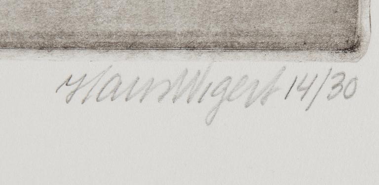 HANS WIGERT, 4 etsningar och 1 färglitografi, signerade.