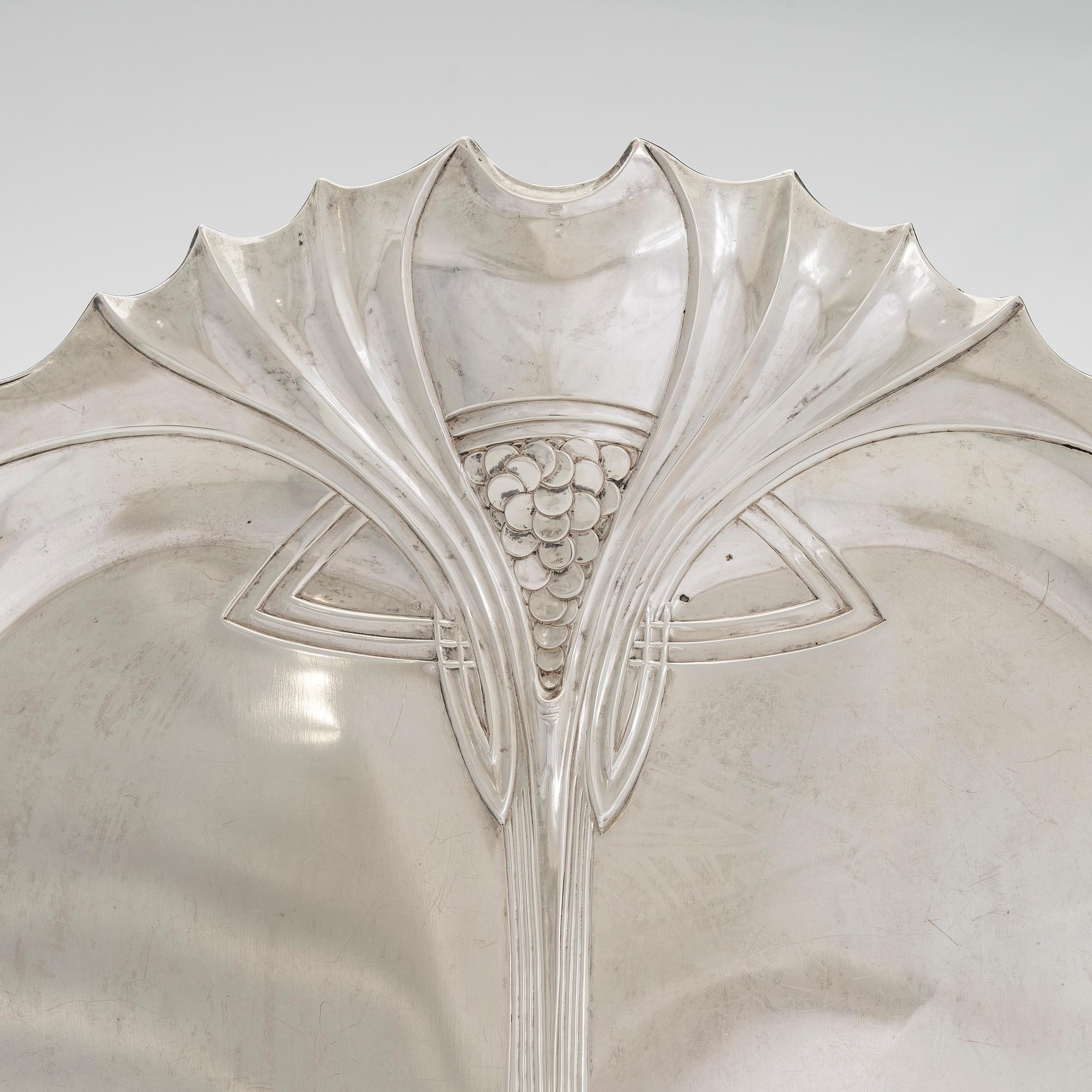 A Viennese Art Nouveau silver tray, maker's mark of Karl Jedlicka, Austro-Hungarian Empire around year 1900.