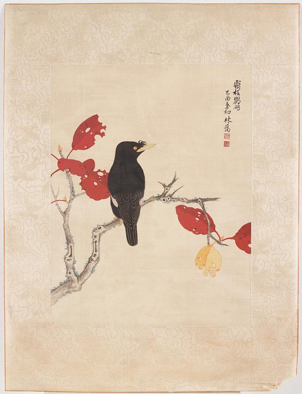 A Chinese painting, ink and color on silk. 20th century, signed Lin Ai.