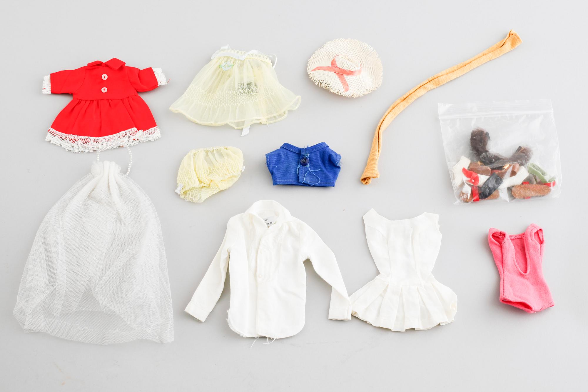 Three 1960s Barbie dolls with accessories, Mattel.