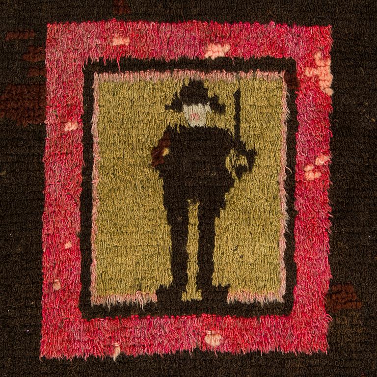 A Finnish folk art long pile ryijy-rug, dated 1817. Circa. 185 x 130 cm.