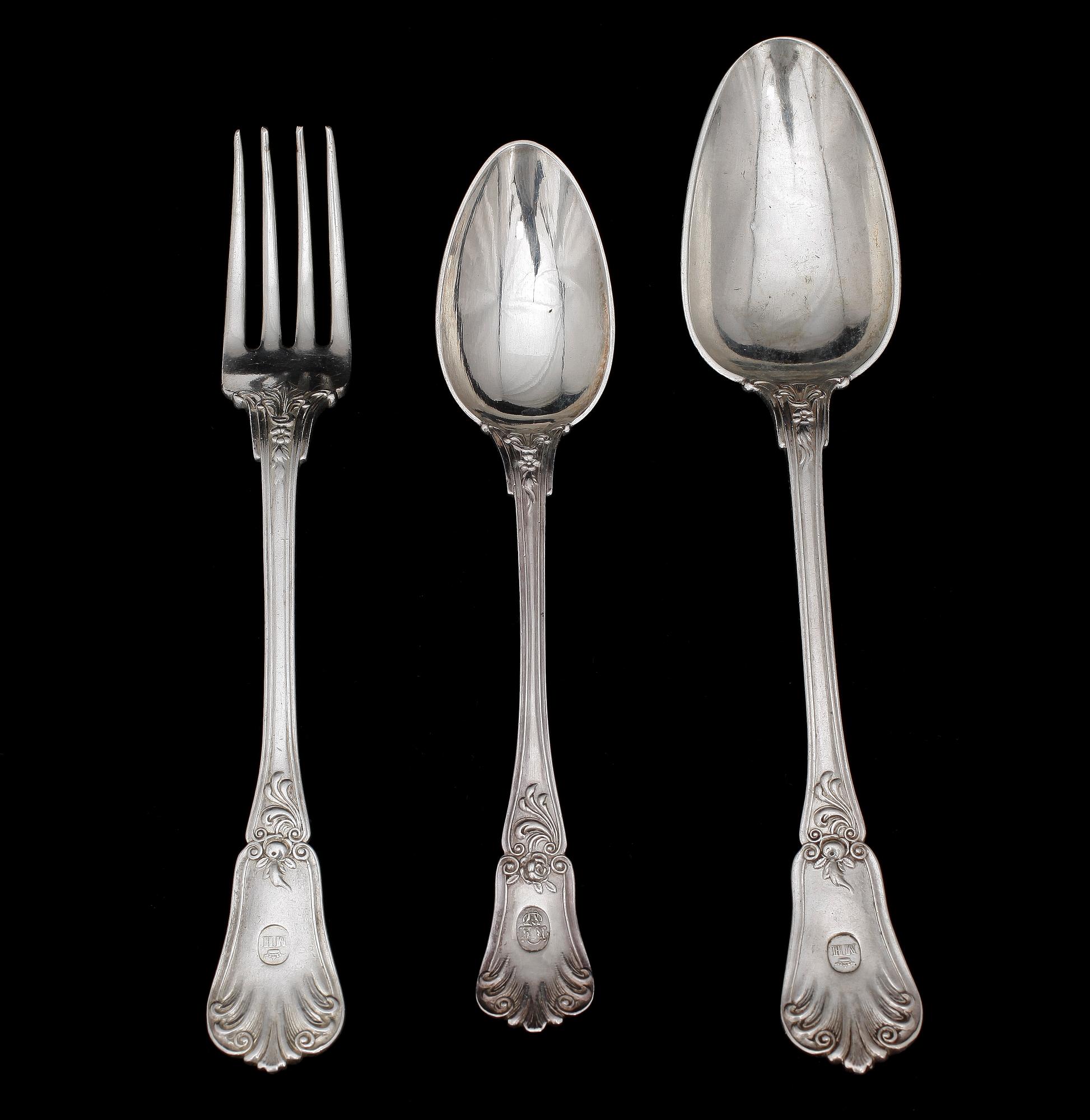 BESTICKSERVISDELAR, 18 st, silver, Gustaf Dahlgren, Malmö 1866.  Totalvikt 1314 g.