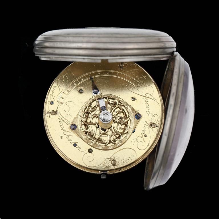 FICKUR, spindelgång, silver, märkt Jacob Kock, Stockholm (verksam ca1762-1803).