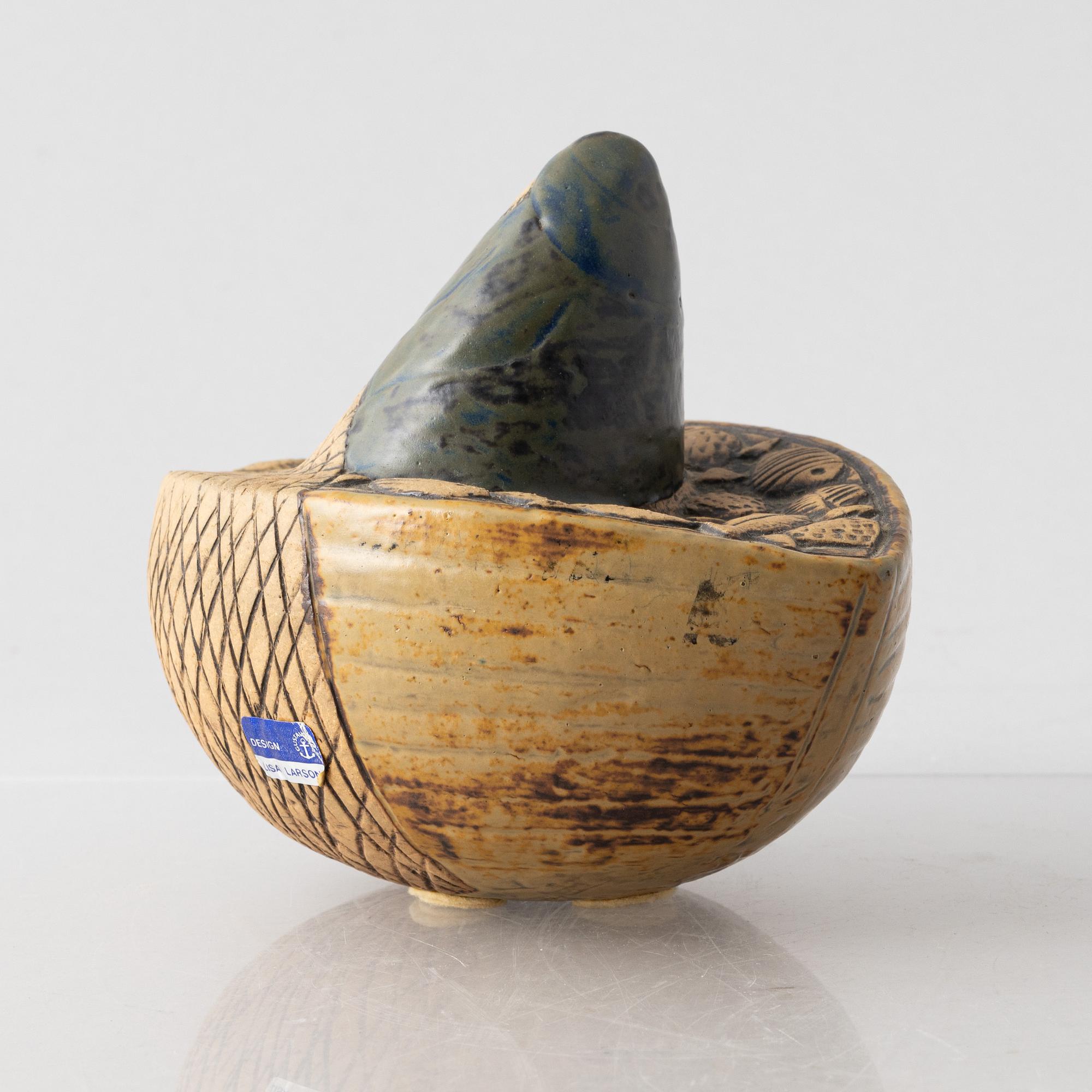 Lisa Larson, a stoneware sculpture, 'Fiskare i båt' (Fisherman in a boat), Gustavsberg.