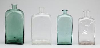 FLASKOR, 4 st, glas, 1800-tal.