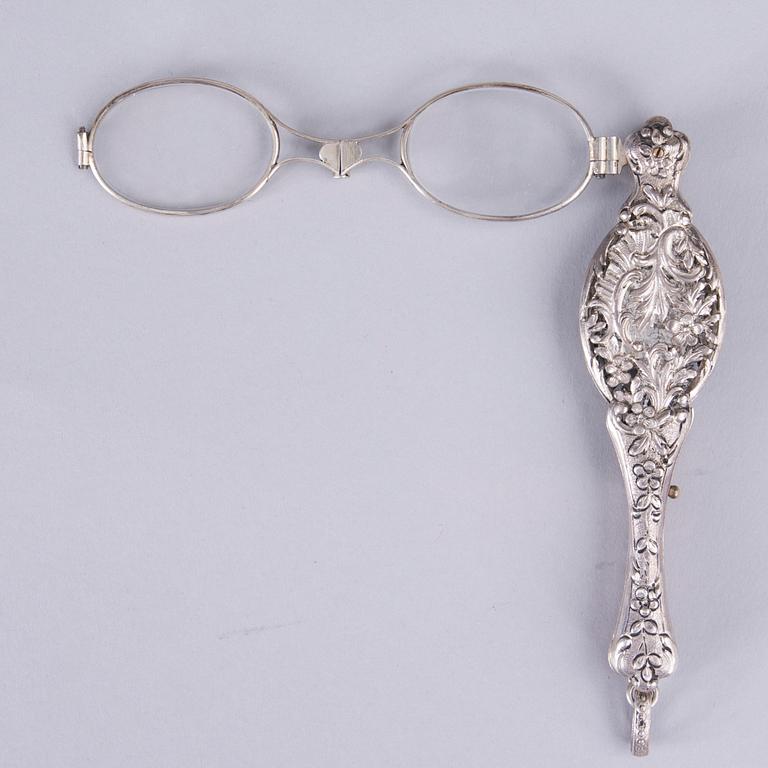 LORNJETT, silver samt glas, franska kontrollstämplar, MED FODRAL, silver, Birmingham, 1894.