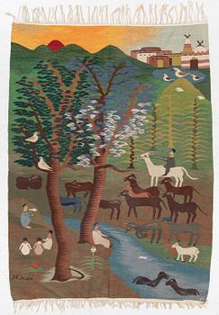 Ramses Wissa Wassef, textile, tapestry technique, Egypt, signed, c. 206 x 155 cm.