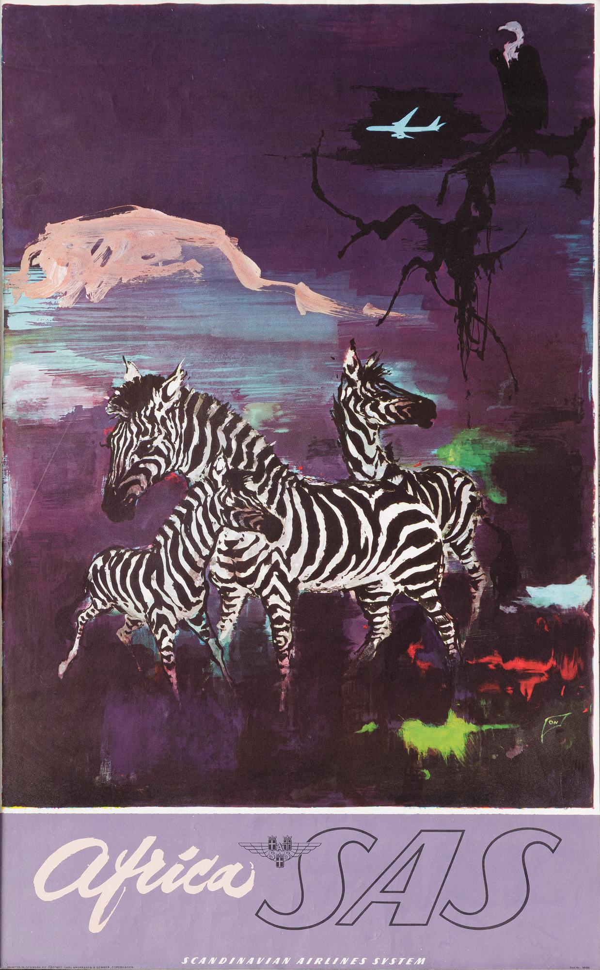Otto Nielsen, a vintage 'Africa SAS Scandinavian Airlines System' poster, Denmark, circa 1958.