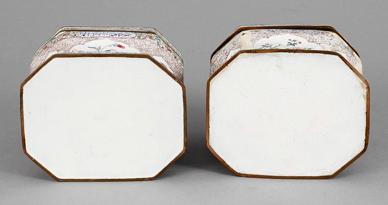 SKRIN, ett par, emalj på koppar, Qianlong, Kina 1700-tal.