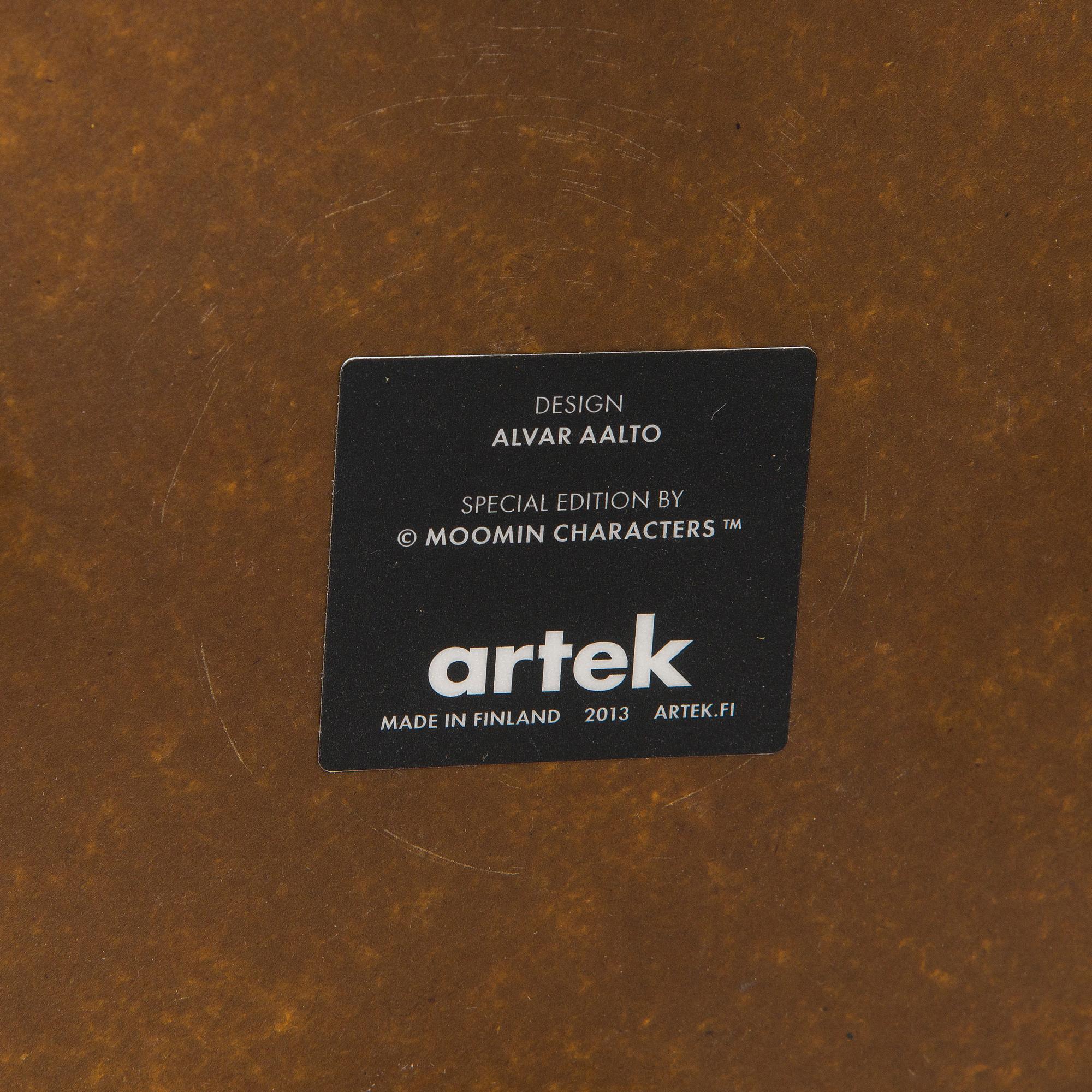 Alvar Aalto, Lastenkaluste, 3 osaa,  pöytä ja jakkaroita 3 kpl, yhteistyö Moomin Characters 2013.