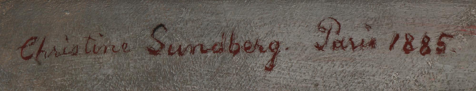 CHRISTINE SUNDBERG, olja på pannå, signerad och daterad Paris 1885.
