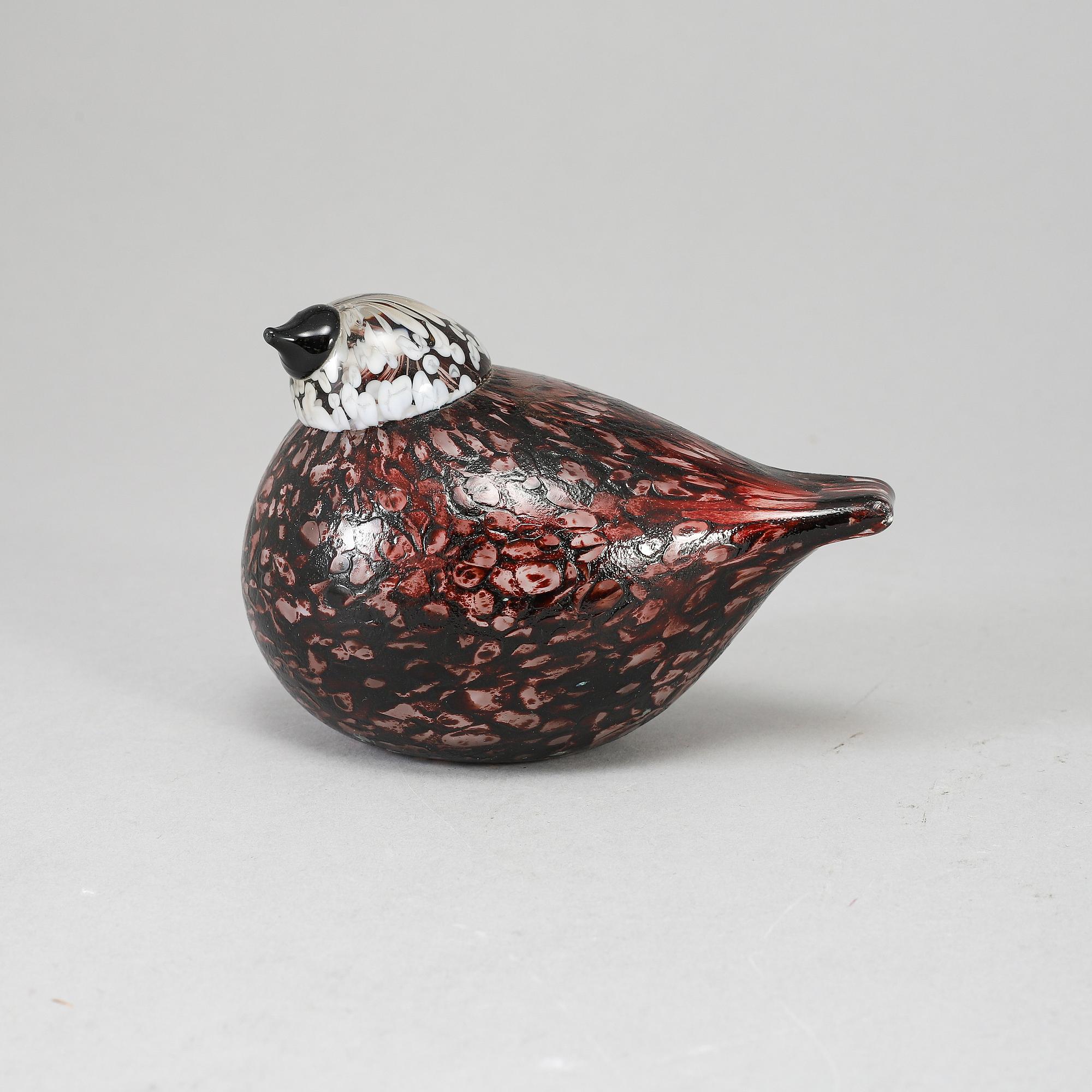 OIVA TOIKKA, glasfågel, Rosy Finch (Punavarpunen), signerad O. Toikka Nuutajärvi.