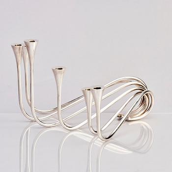 Ibi Trier Mørch, a pair of "Bølgeslag" six-branched sterling silver candelabra for A. Michelsen, Denmark 1951.