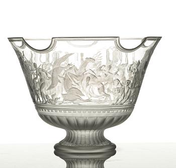 Simon Gate, a Swedish Grace engraved "Bacchus" bowl, Orrefors, Sweden 1926, engraved by Arthur Diessner.