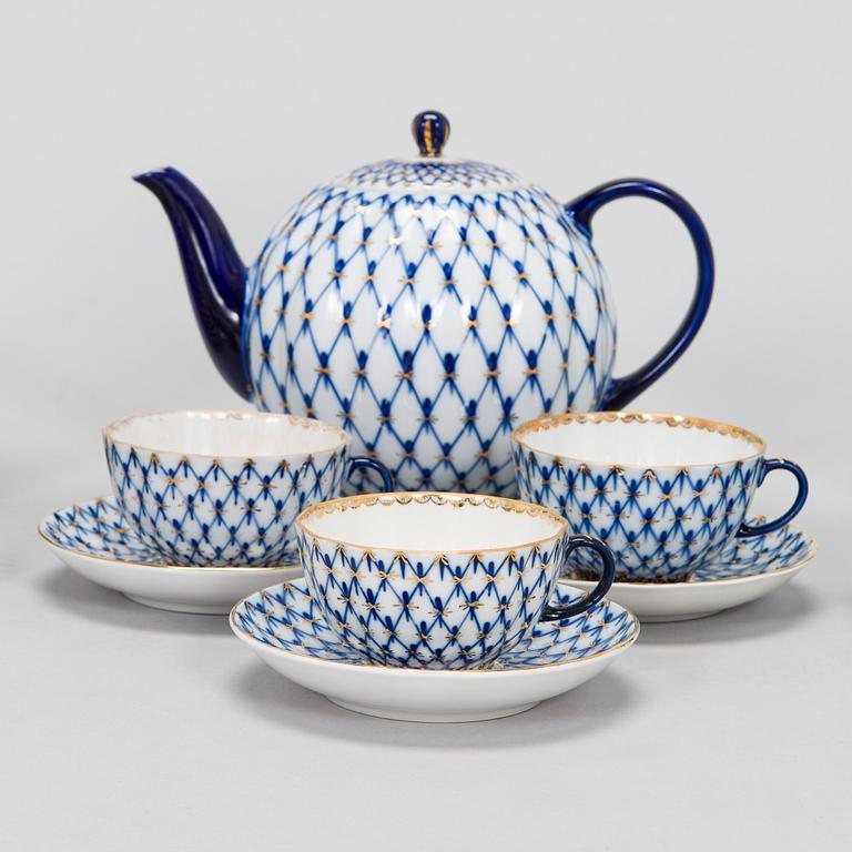 A 52-piece Lomonosov 'Cobalt Net' porcelain set for coffee and tea, USSR.