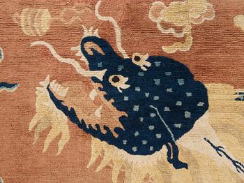 A PILLAR CARPET, an antique Ningxia figural, China late Qing, ca 304 x 130-170 cm.