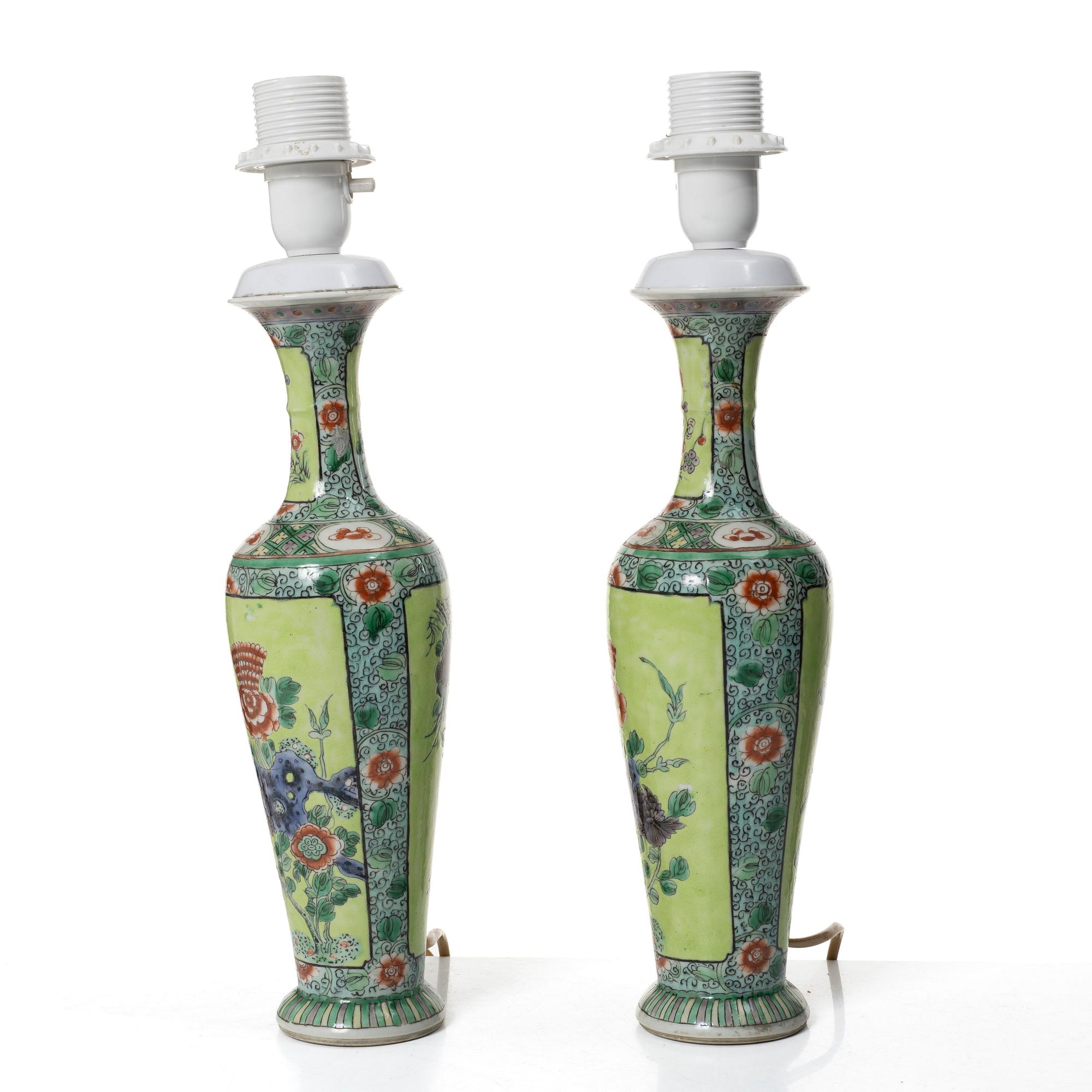 A pair of vases/table lamps, China, end of the Qing dynasty/around 1900.