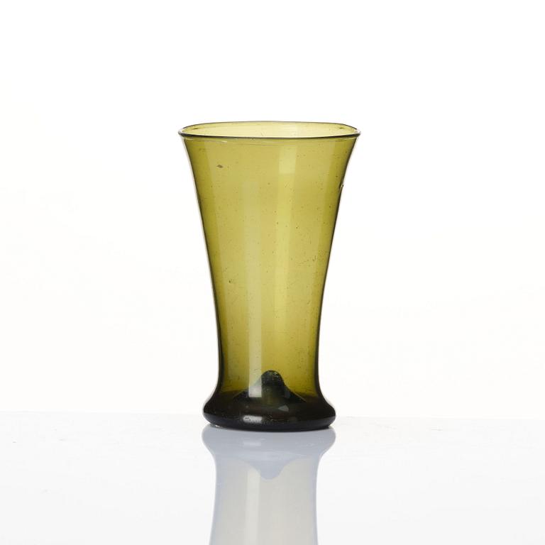 A Swedish green 'Waldglas' beaker, presumably from Skånska glasbruket, Henrikstorp.