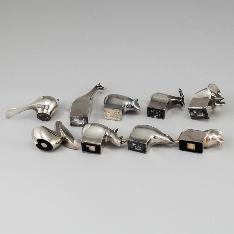 GUNNAR CYRÉN, nine silver plated figurines, Dansk Design, Japan.