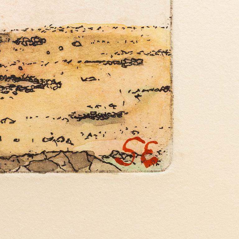 STEN EKLUND, handkolorerad etsning, signerad.