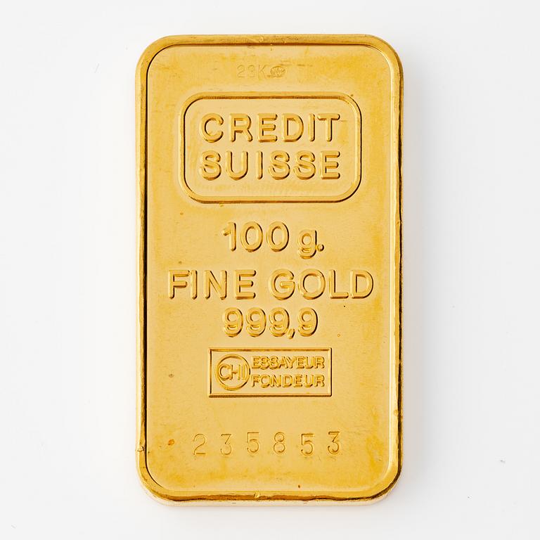 Gold bar, 24K gold, weight 100 g.
