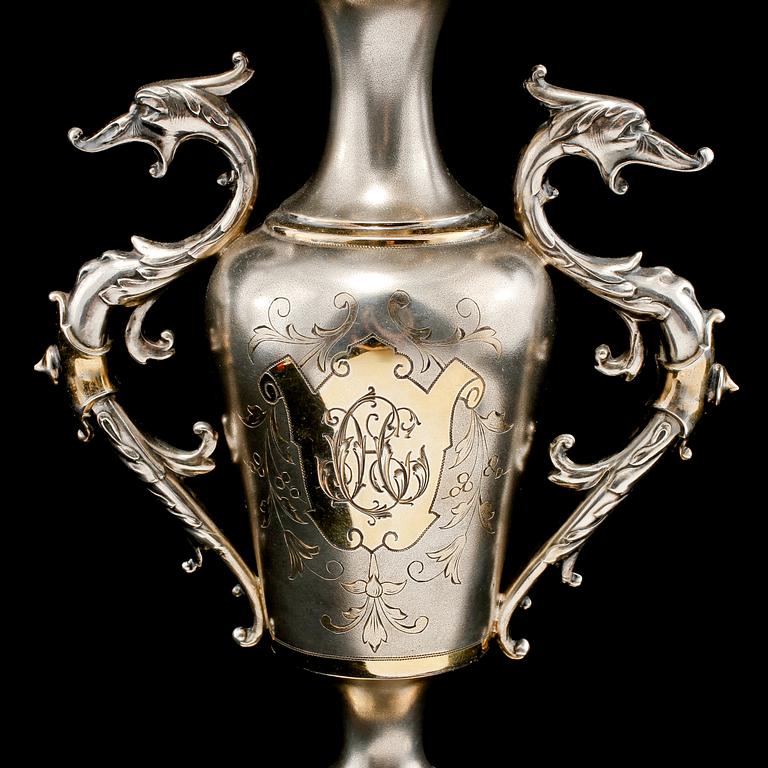 UPPSATSSKÅL, silver samt glas, Gustaf Möllenborg, Stockholm, 1882.