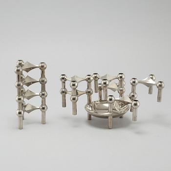 A metal candlestick with eleven parts by Ceasar Stoffi and Fritz Nagel, second half of the 20th century.