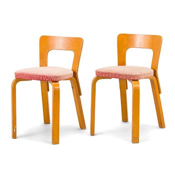 Alvar Aalto, stolar, ett par, modell A65 O.Y. Huonekalu- ja Rakennustyötehdas A.B. 1940-tal.