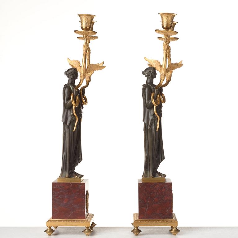 A pair of French Empire two-light candelabra, beginning of the 19th century.