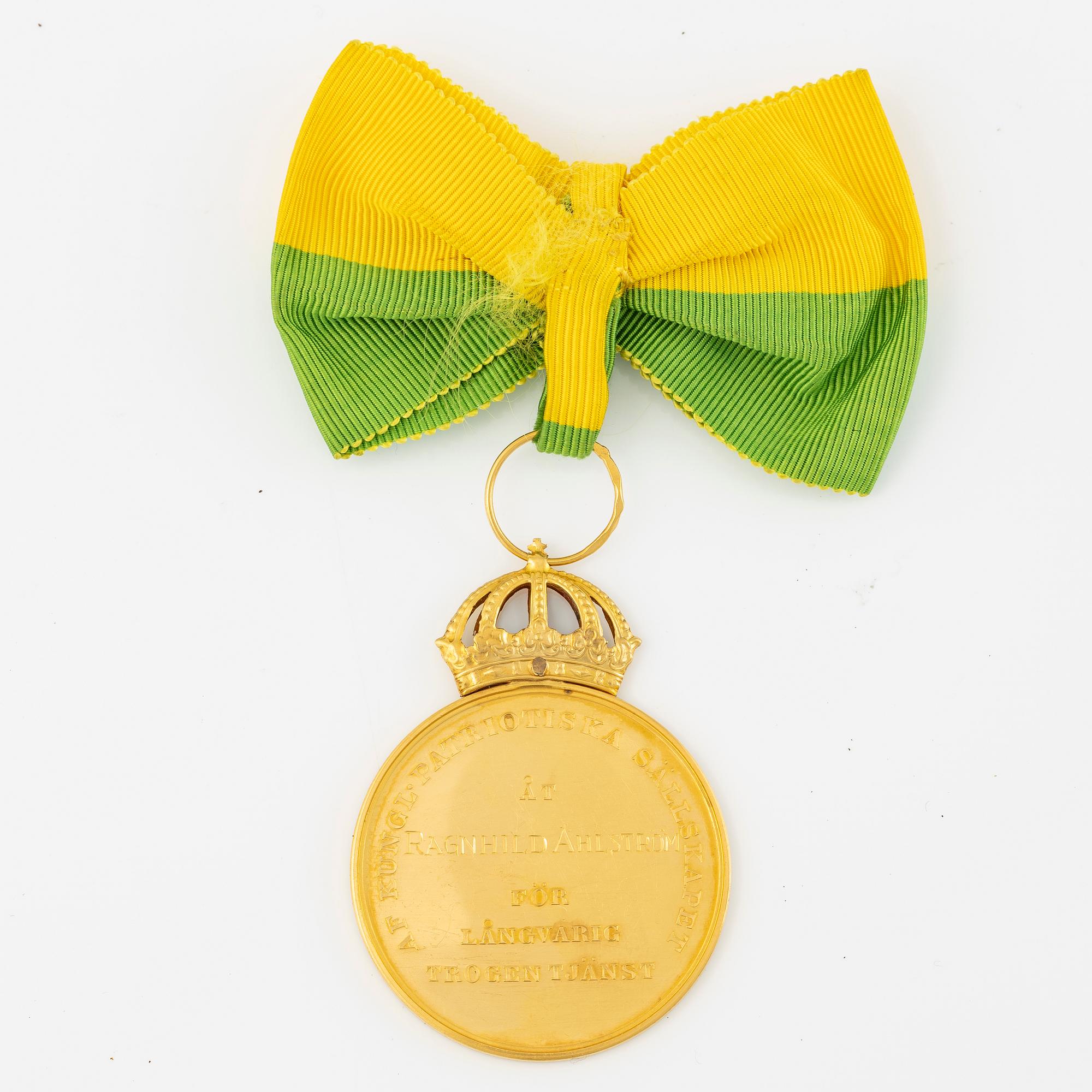 Gustav VI Adolf, medalj i guld, Kungliga patriotiska sällskapet, i etui,