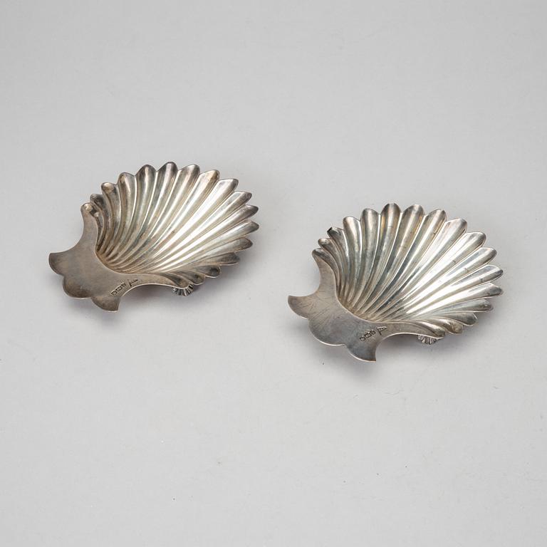 Two pairs of silver butter-shells, mark of Sheffield 1899, Birmingham 1905, & London 1914.