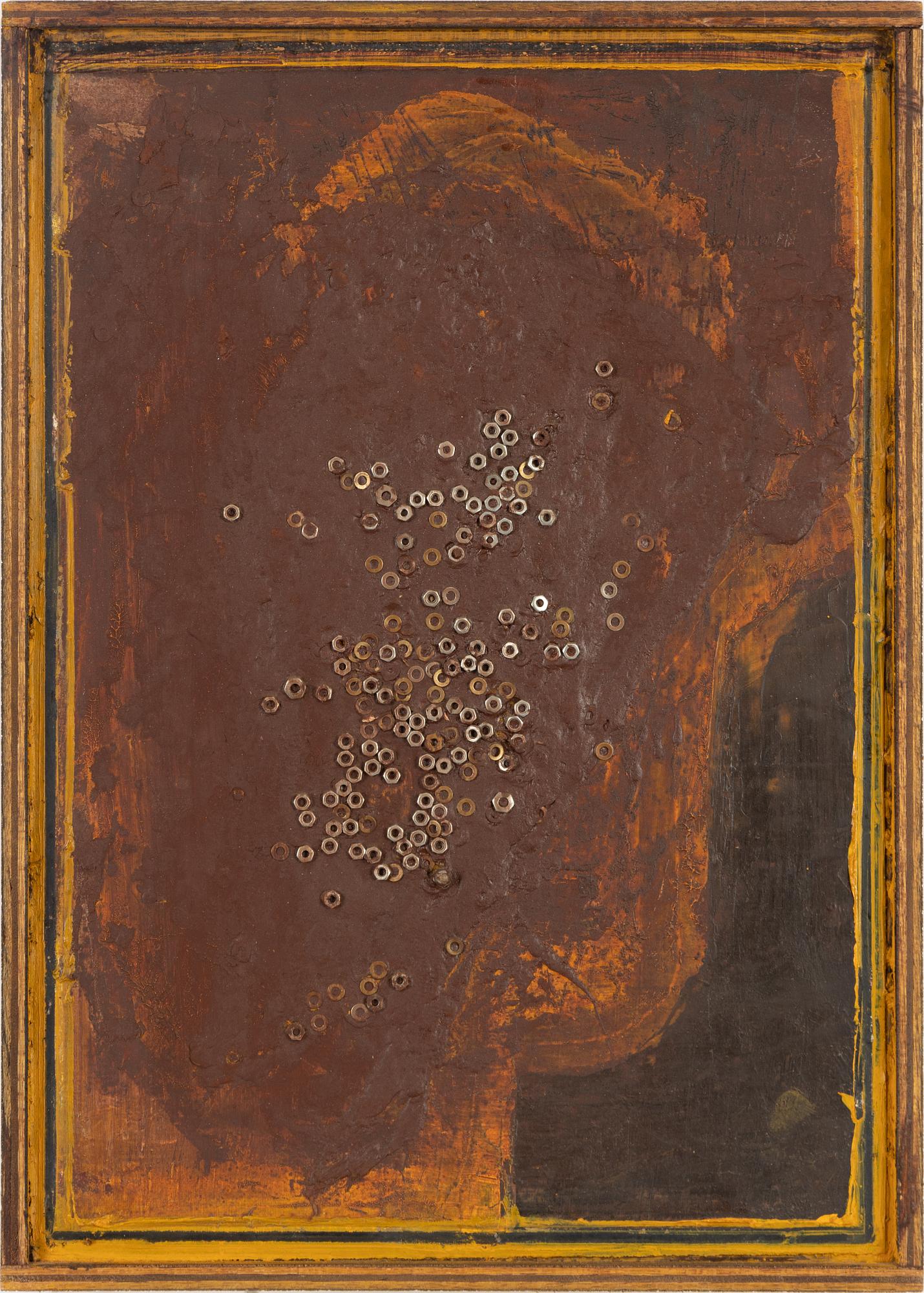 Alf Linder,  mixed media on panel, sigfned and dated -90 verso.