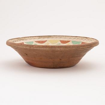 Two clay Swedish folk art dishes, 19th Century.
