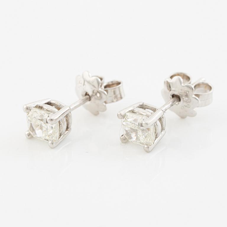Earrings, a pair, 18K white gold with cushion-cut diamonds totalling 1.44 ct, accompanied by GIA dossier.