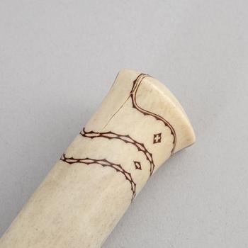 Martin Kuorak, a Sami reindeer horn knife, signed.