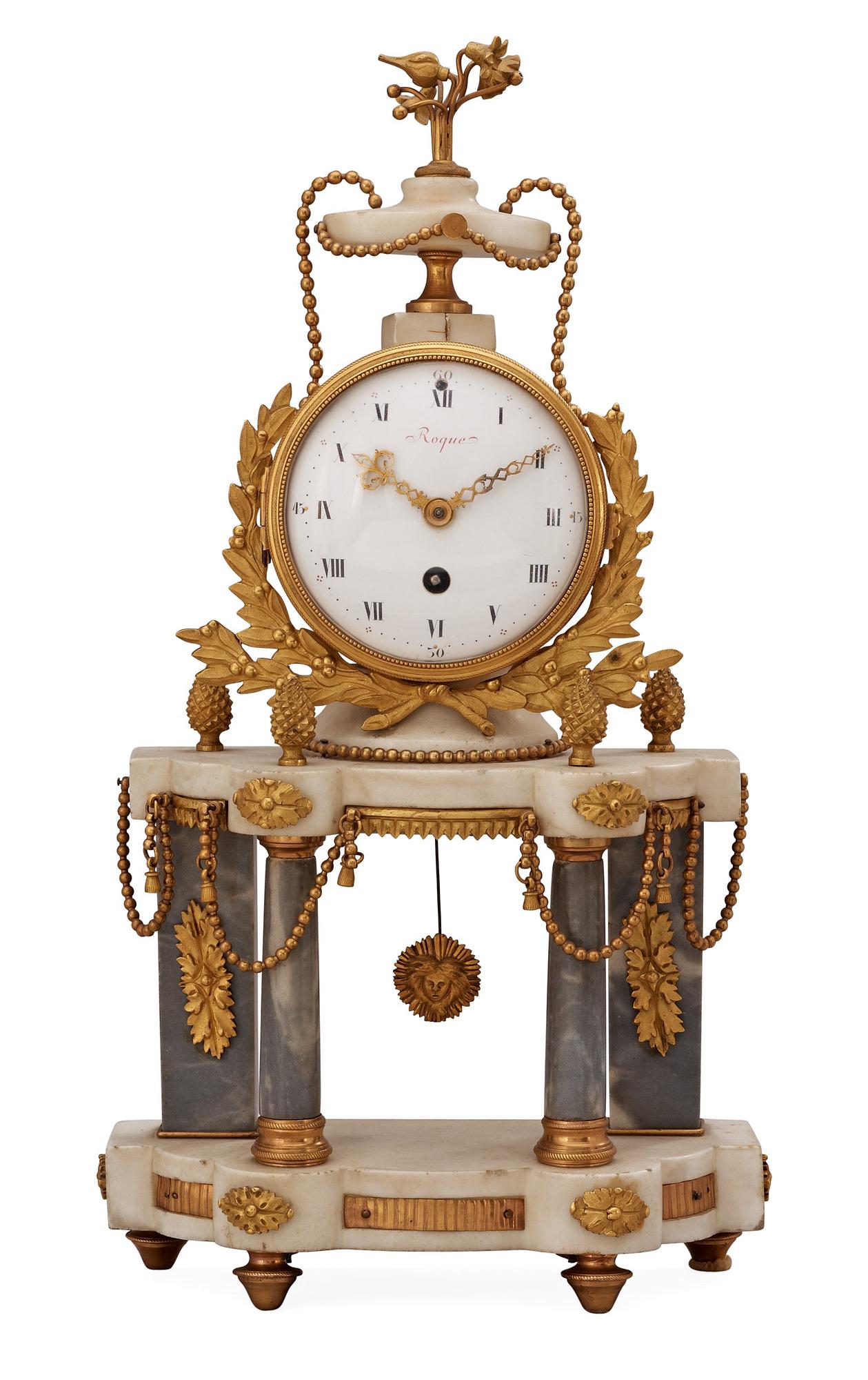 A Louis XVI late 18th century mantel clock, J L Roque Paris.