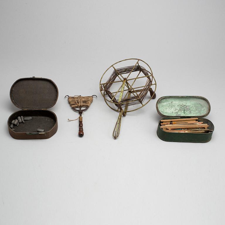 A COLLECTION OF FISHING GEAR, four pieces, 19th/20th century.