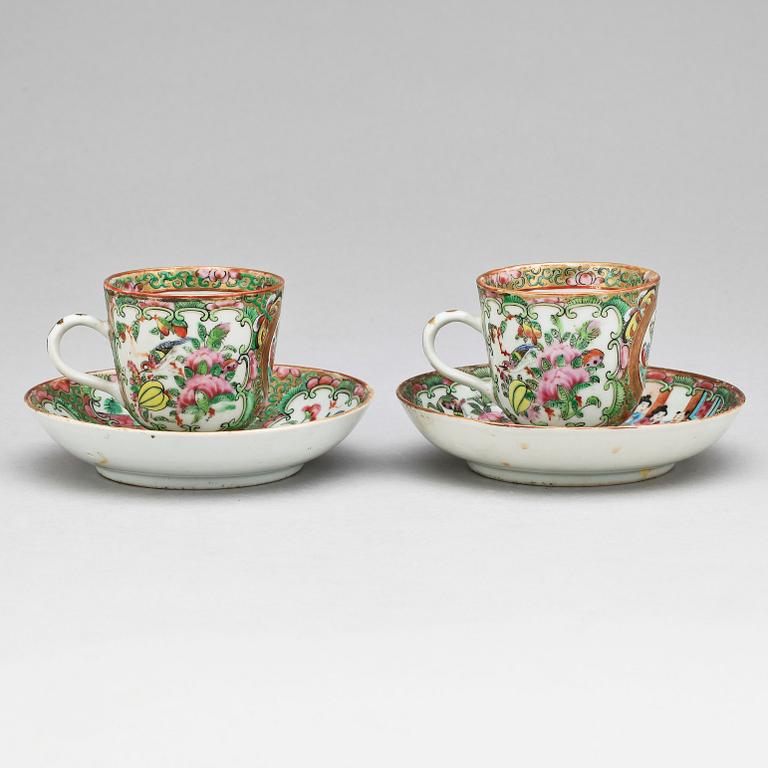 KOPPAR SAMT FAT, ett par snarlika, porslin, Kina, Kanton, 1800-tal.