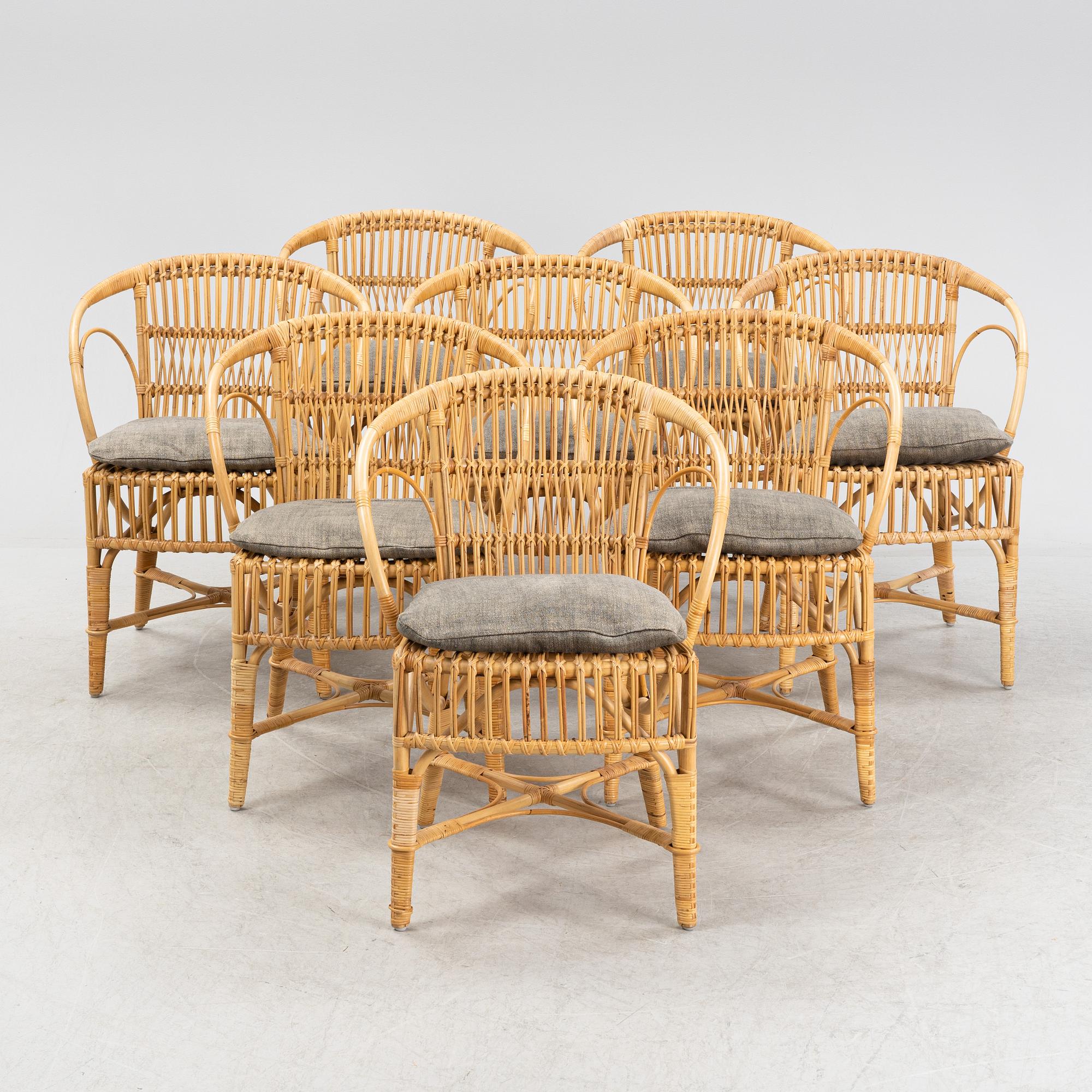 A set of eight bamboo and rattan chairs, Sika, Denmark.