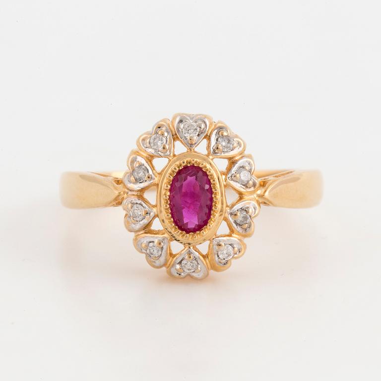 A ruby and brilliant cut diamond ring.