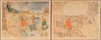 SKOLPLANSCHER, 12 st, Maj Lindman, P.A Norstedt & Söner.