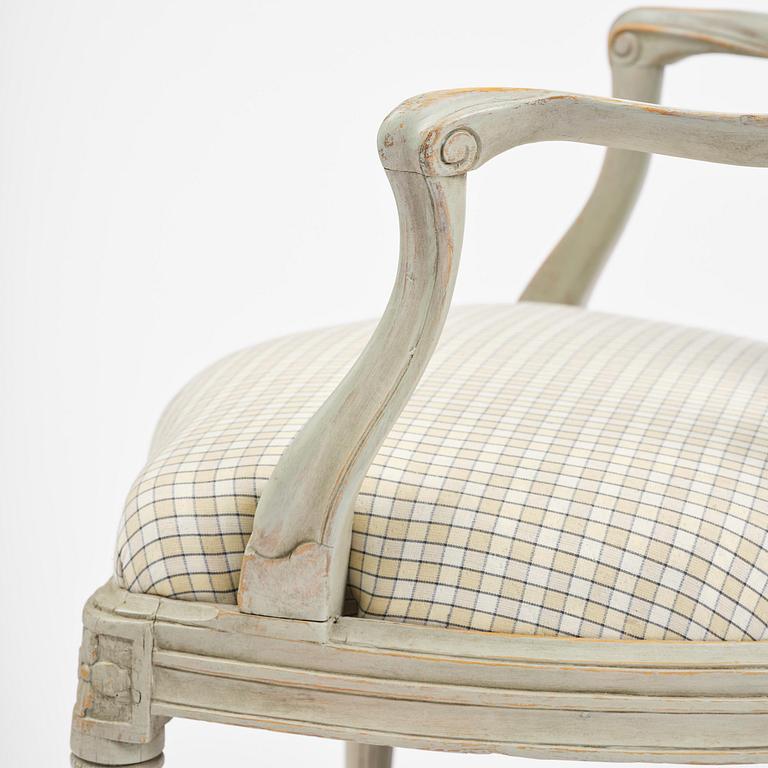 A pair of Gustavian open armchairs, Stockholm, late 18th century.