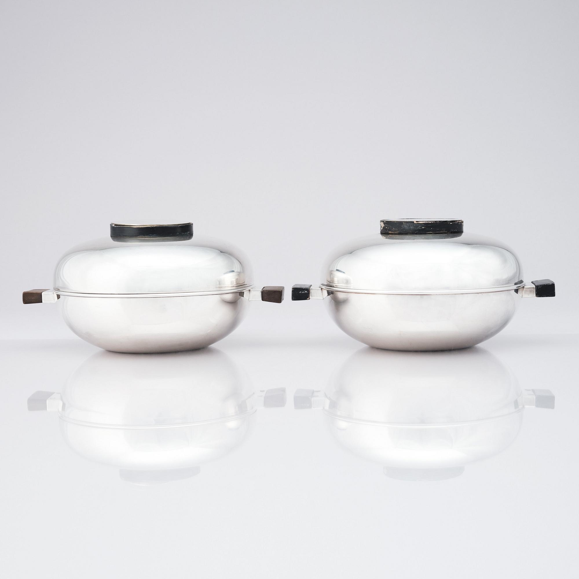 Sylvia Stave, two alpacca lidded dishes, C.G. Hallberg, Stockholm, designed in 1934.