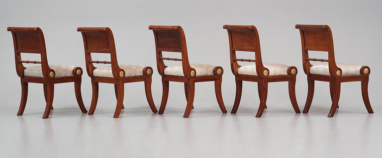 A set of five mahogany Empire chairs, the model attributed to C. F. Sundvall (1754-1831).